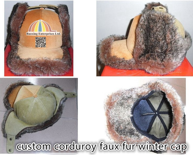 faux fur corduroy winter caps