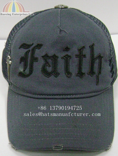 leather applique embroidery trucker hat